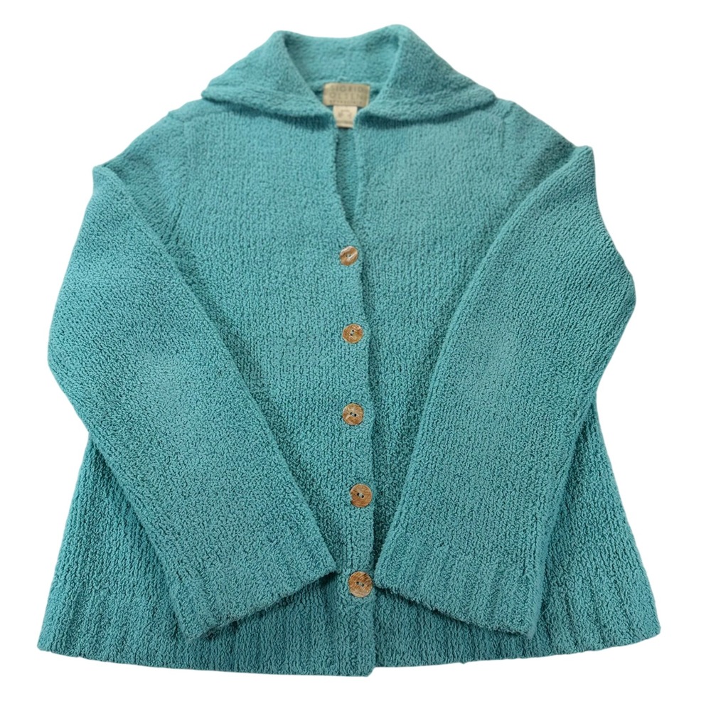 Sigrid Olsen Vintage Y2K Teal Boucle Knit Shawl Collar Cardigan Sweater Petite S